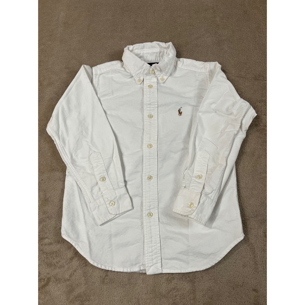 Vintage Polo Ralph Lauren Button-Down Shirts Kids Boys 5 White Cotton L/S GOOD